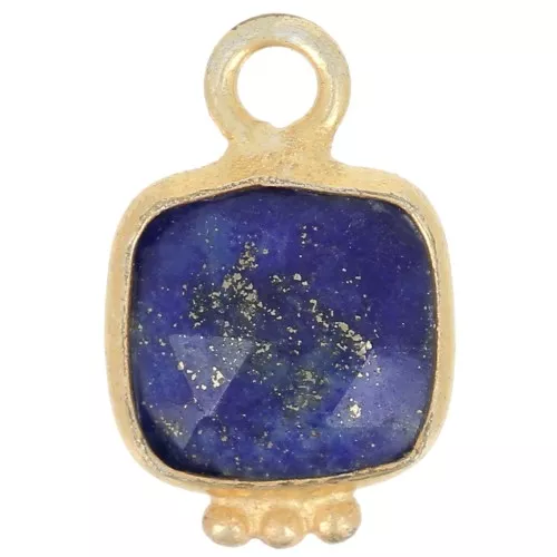 11x7mm Square Faceted Gemstone Charm - Fine Gold Plated - Lapis lazulix1