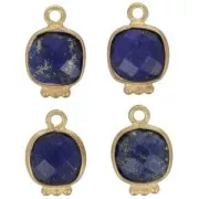 11x7mm Square Faceted Gemstone Charm - Fine Gold Plated - Lapis lazulix1