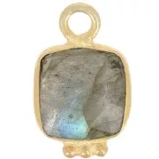 11x7mm Square Faceted Gemstone Charm - Fine Gold Plated - Labradorite x1