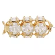 16x7mm tube bead with Preciosa crystal cabochons - Gold Tone - Crystal x1