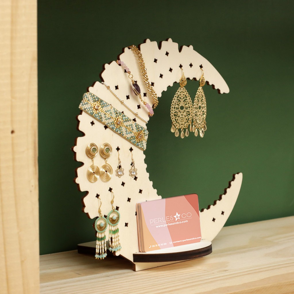 Original jewellery holder moonshaped wooden display 25cm by Perles