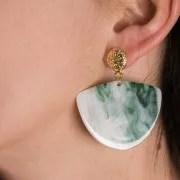 Acetate geometric pendant 35x45 mm - Dark green marbled - White x1