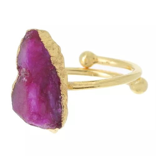 925 St Silver Druzy gemstone ring Size 48 to 56 - Gold plated - imit Ruby x1