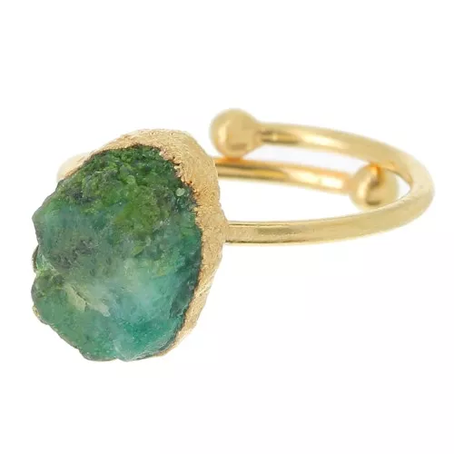 925 St Silver Druzy gemstone ring Size 48 to 56 - Gold plated - imit Emerald x1