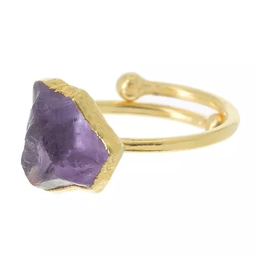 925 St Silver Druzy gemstone ring Size 48 to 56 - Gold plated - Amethyst x1