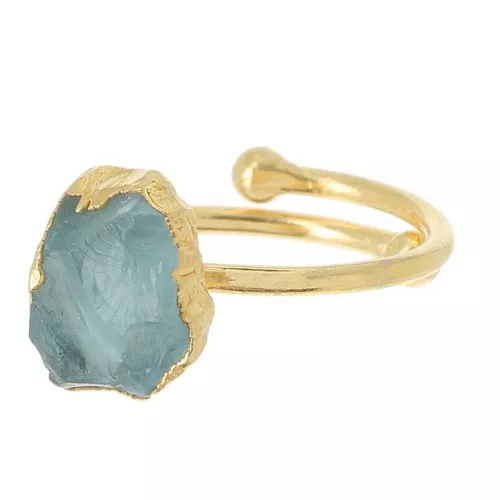 925 St Silver Druzy gemstone ring Size 48 to 56 - Gold plated - Aqua Marine x1