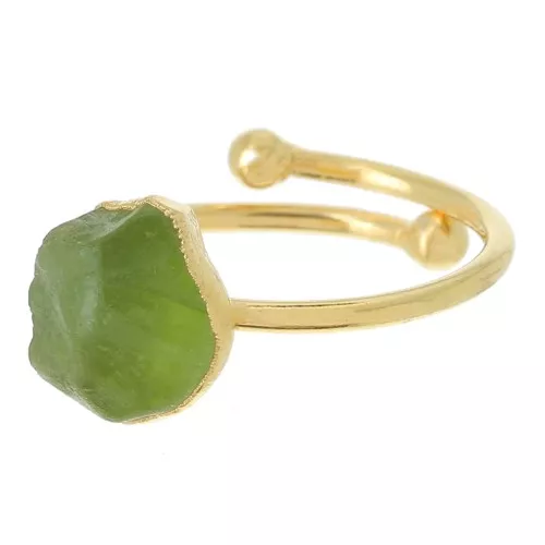 925 St Silver Druzy gemstone ring Size 48 to 56 - Gold plated - Péridot x1