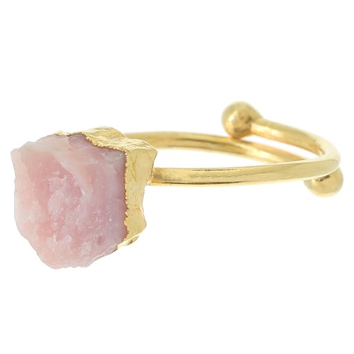 925 St Silver Druzy gemstone ring Size 48 to 56 - Gold plated - rose Opale x1