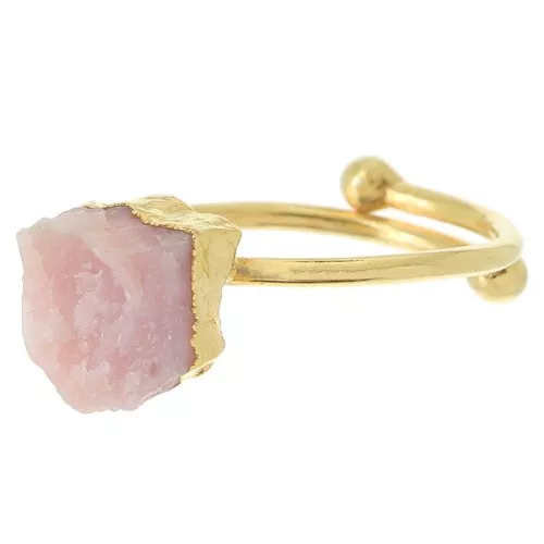 925 St Silver Druzy gemstone ring Size 48 to 56 - Gold plated - rose Opale x1