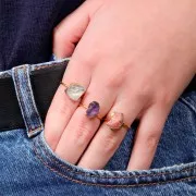 925 St Silver Druzy gemstone ring Size 48 to 56 - Gold plated - rose Opale x1