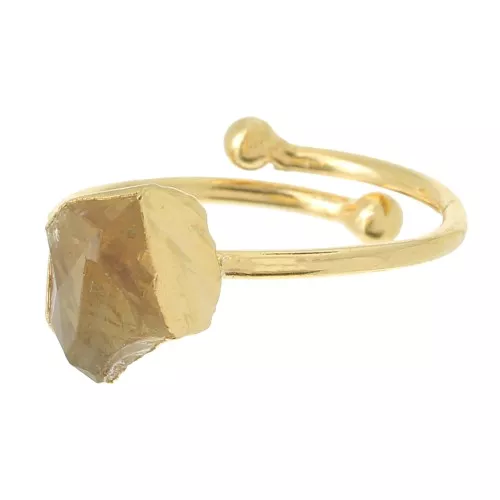 925 St Silver Druzy gemstone ring Size 48 to 56 - Gold plated - Citrine x1