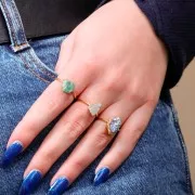 925 St Silver Druzy gemstone ring Size 48 to 56 - Gold plated - Turquoise x1