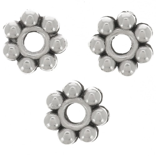 6mm Flower beads - Antique Fine silver plating x100
