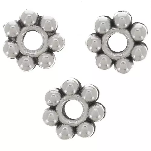 6mm Flower beads - Antique Fine silver plating x100
