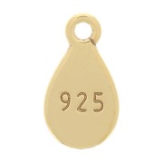 9x5mm 925 Sterling Silver drop charm marked 925 with open ring - Gold Plated x1