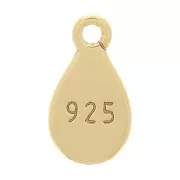 9x5mm 925 Sterling Silver drop charm marked 925 with open ring - Gold Plated x1