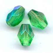 Faceted olive-shaped beads, 6x4 mm - Green AB x25