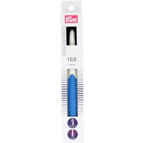 Prym Ergonomic Plastic Wool Hook - 10 mm - White - Royal Blue x1