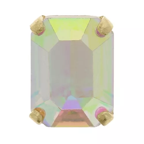 8x6mm Crystal set Aurora A4610 Step Cut Octagon - Gold Tone - Crystal AB x1