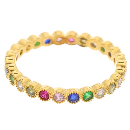 Fine Ring with Zirconium Oxide - Size 51 - Fine Gold Plated - Multicoloured x1