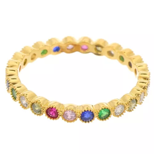 Fine Ring with Zirconium Oxide - Size 57 - Fine Gold Plated - Multicoloured x1