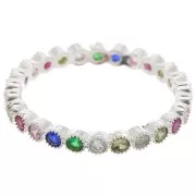 Fine Ring with Zirconium Oxide - Size 49 - Fine Silver Plating - Multicoloured x1