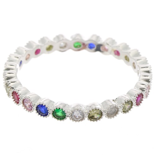 Fine Ring with Zirconium Oxide - Size 53 - Fine Silver Plating - Multicoloured x1