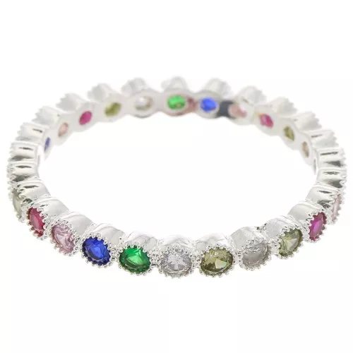 Fine Ring with Zirconium Oxide - Size 53 - Fine Silver Plating - Multicoloured x1