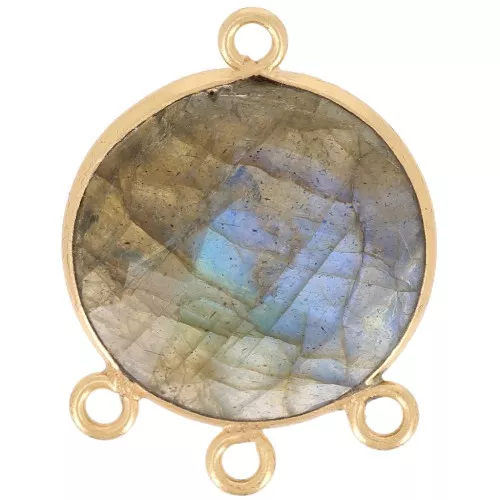 16mm faceted gemstone Pendant - Fine Gold plated - Labradorite x1