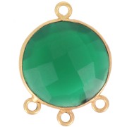 16mm faceted dyed gemstone Pendant - Fine Gold plated - Green Onyx x1