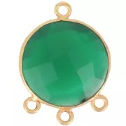 16mm faceted dyed gemstone Pendant - Fine Gold plated - Green Onyx x1