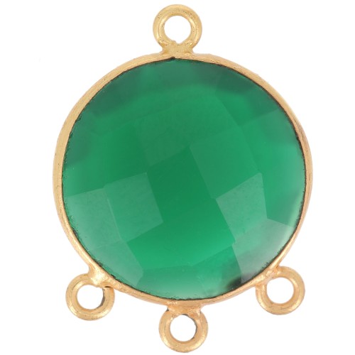 16mm faceted dyed gemstone Pendant - Fine Gold plated - Green Onyx x1