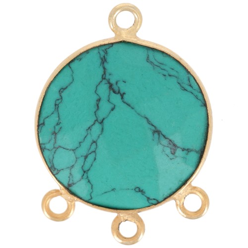16mm faceted imitation gemstone Pendant - Fine Gold plated - Turquoise x1