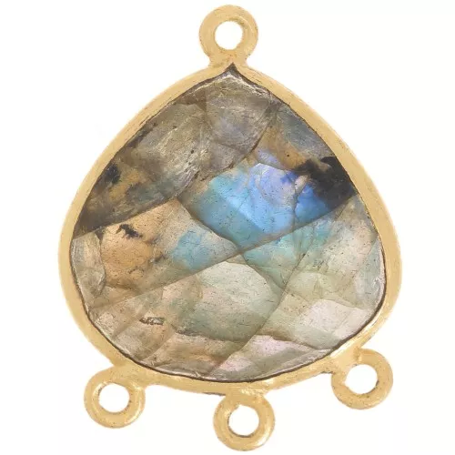22x16mm faceted gemstone Pendant - Fine Gold plated - Labradorite x1