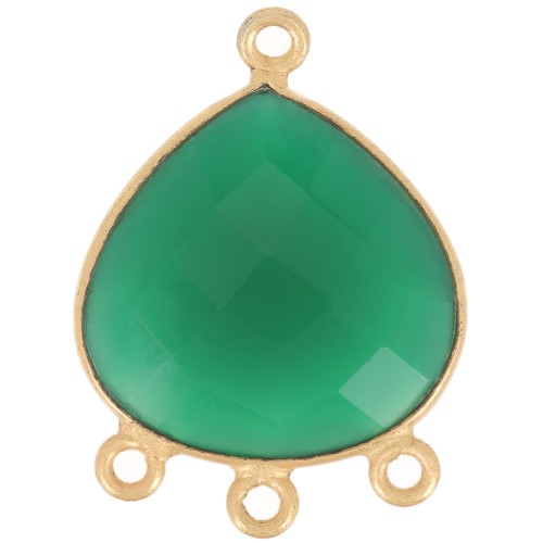 22x16mm faceted dyed gemstone Pendant - Fine Gold plated - Green Onyx x1
