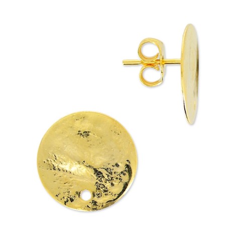 10mm Wrinkled disc earstuds one hole - fine gold plated x20