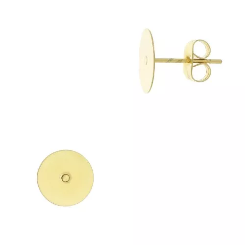 10mm 304Lstainless steel disc earstuds - Fine gold-plated x20