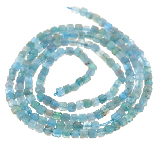 Gemstone beads 2x2 mm faceted cube - Apatite x40cm