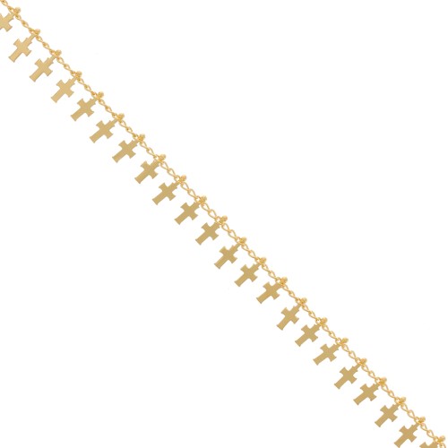 8.9mm Rombo chain with small crosses - Gold Tone x50cm