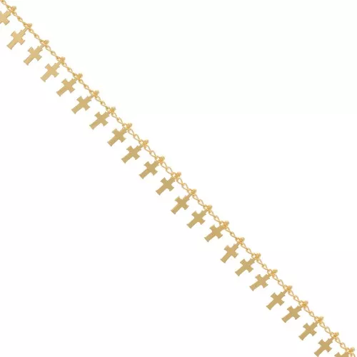8.9mm Rombo chain with small crosses - Gold Tone x50cm