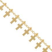 8.9mm Rombo chain with small crosses - Gold Tone x50cm