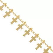 8.9mm Rombo chain with small crosses - Gold Tone x50cm