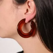 47mm Flat hoop earrings in opaque resin - Dark marbled amber x2