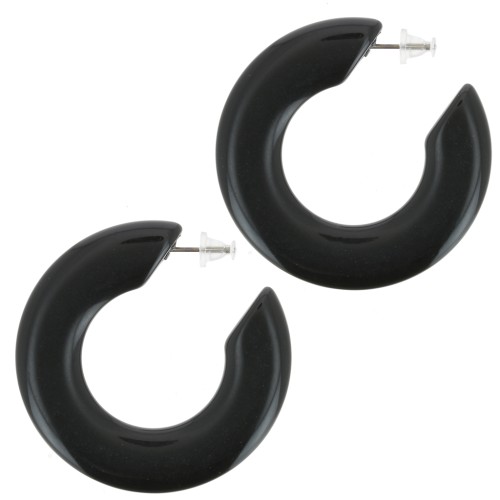 47mm Flat hoop earrings in opaque resin - Black x2