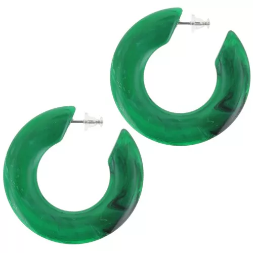 47mm Flat hoop earrings in opaque resin - Dark green marbled x2