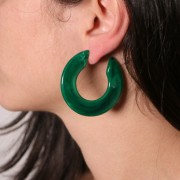 47mm Flat hoop earrings in opaque resin - Dark green marbled x2