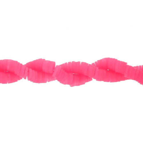 Heishi polymer clay rondelle beads 6x1 mm - Translucent fluorescent pink x40cm