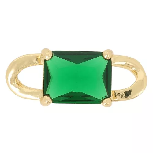 19x7.5mm Faceted Glass Rectangle spacer - Emerald Green - Gold x1
