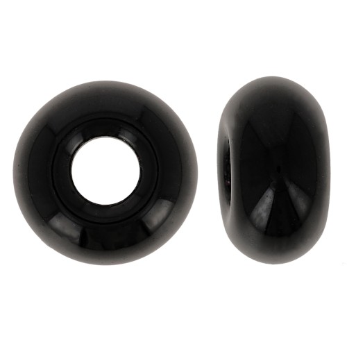 14mm large hole Donuts beads - Opaque Black x10