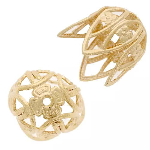 13mm Filigreed End cap - Fine Gold Plated x1